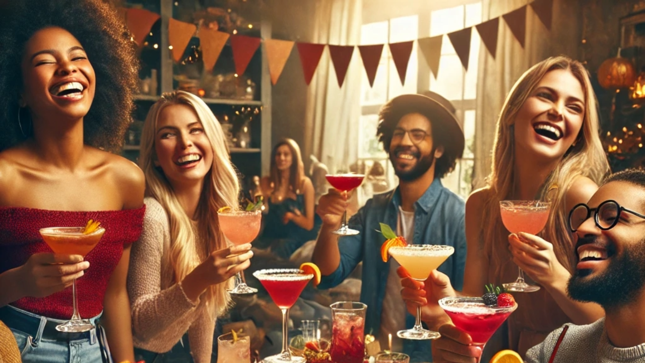 People enjoying cocktails made with London Premium Flavored Craft Liqueurs on Thanksgiving.
