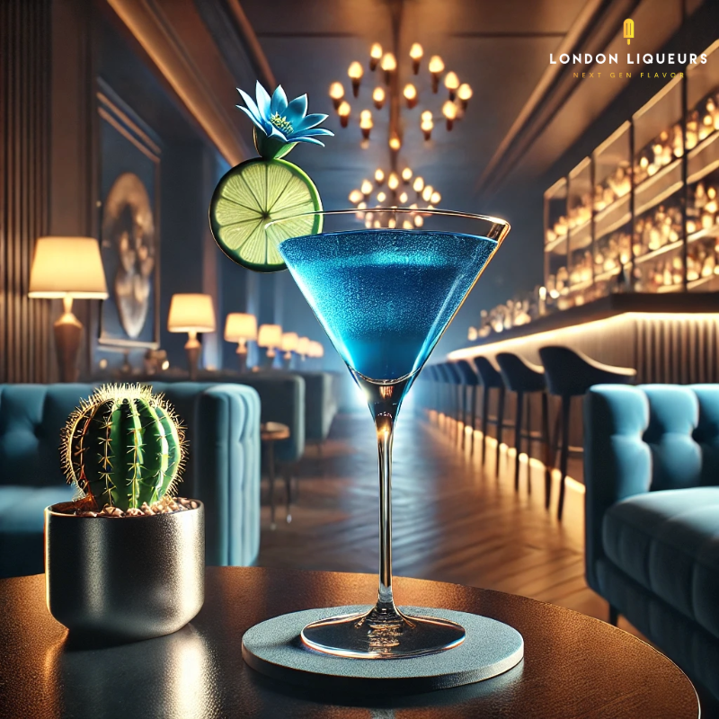 blue cactus water Cosmopolitan cocktail made with London Cactus Water Liqueur