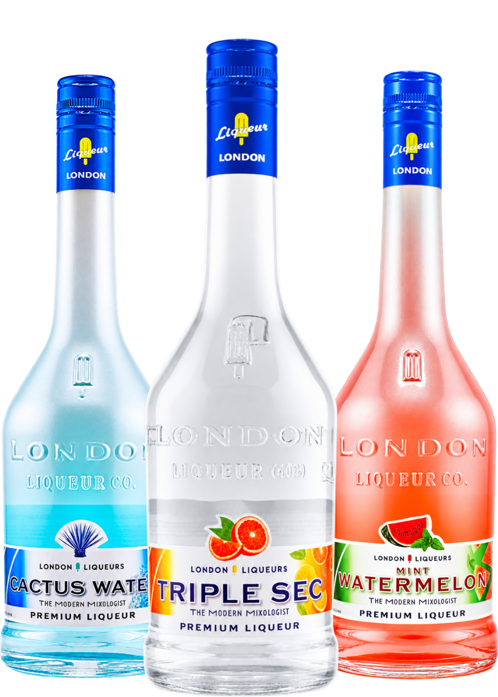 Three-bottle London Liqueurs Margarita Night Trio with Triple Sec, Cactus Water, and Watermelon Mint