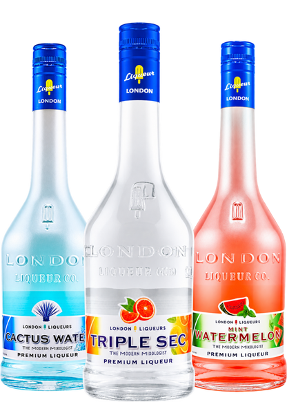 Three-bottle London Liqueurs Margarita Night Trio with Triple Sec, Cactus Water, and Watermelon Mint