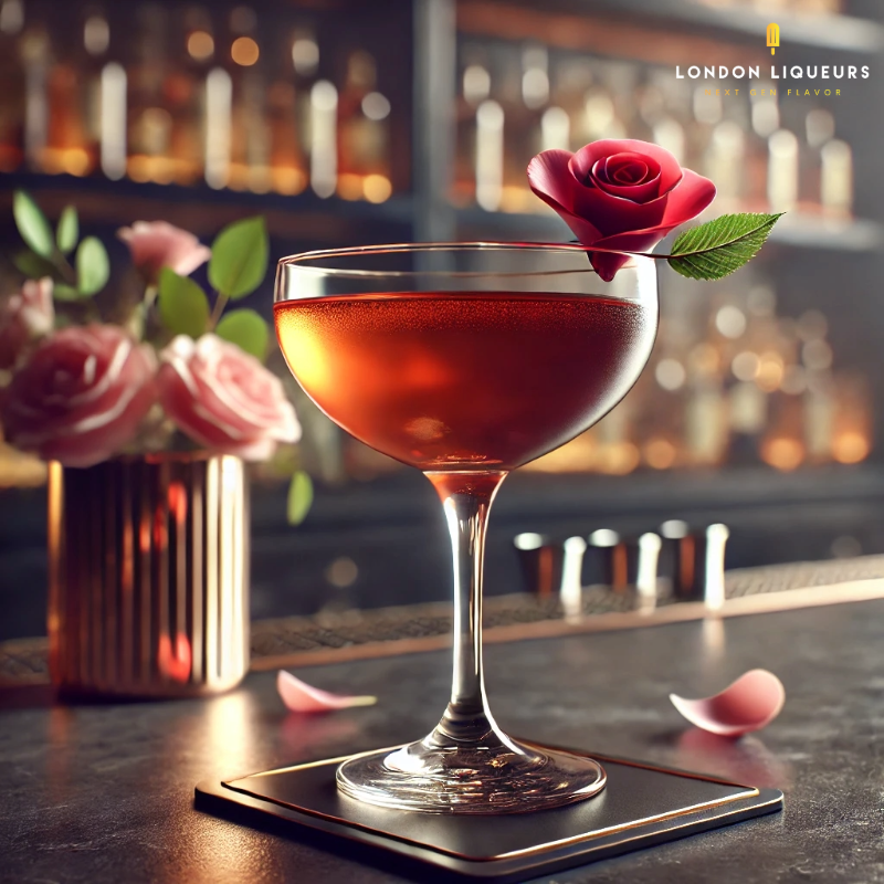 Rose Manhattan cocktail made with London Rose Water Liqueur