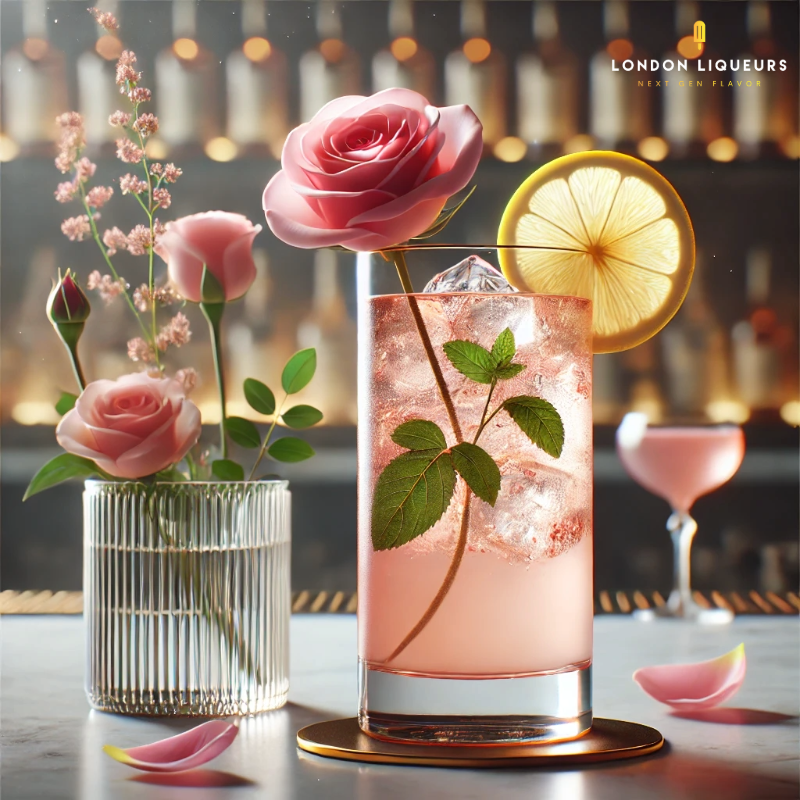 London Liqueurs Rose Petal Collins cocktail. 