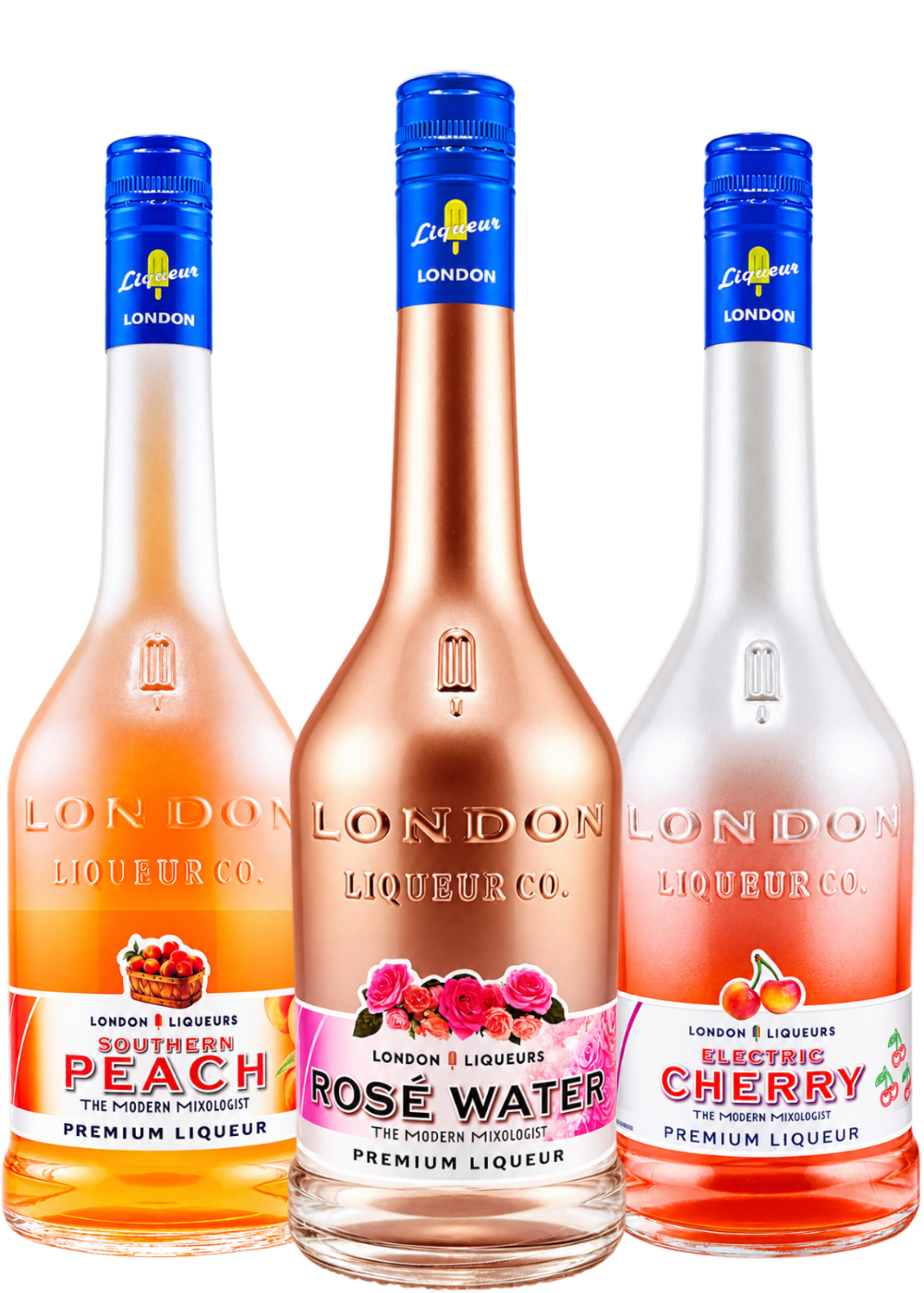 Three-bottle London Liqueurs Spritz & Sparkle Trio with Rose Water, Southern Peach, and Electric Cherry