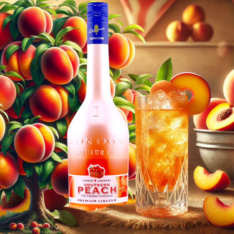 juicy sweetness of London Liqueurs' Southern Peach Liqueur with a vibrant “Georgia Peach Smash" cocktail.